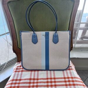 Michael Kors canvas light and med blue stripe. Large bag- could carry lap top